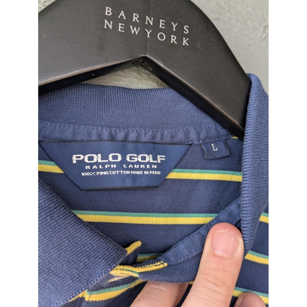Polo Golf Ralph Lauren Polo Shirt Mens Large Blue Yellow Striped Cotton Golf - Picture 2 of 5